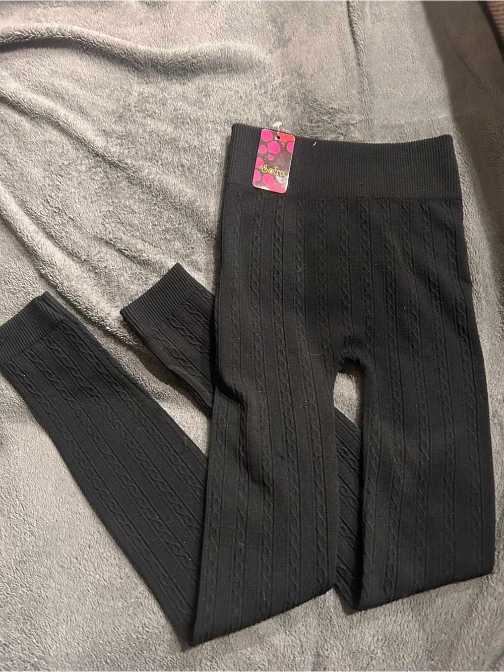 Sofra Black Cable Knit Girls' Leggings